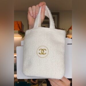 CHANEL Cream Textured Mini Tote with Gold Logo GWP